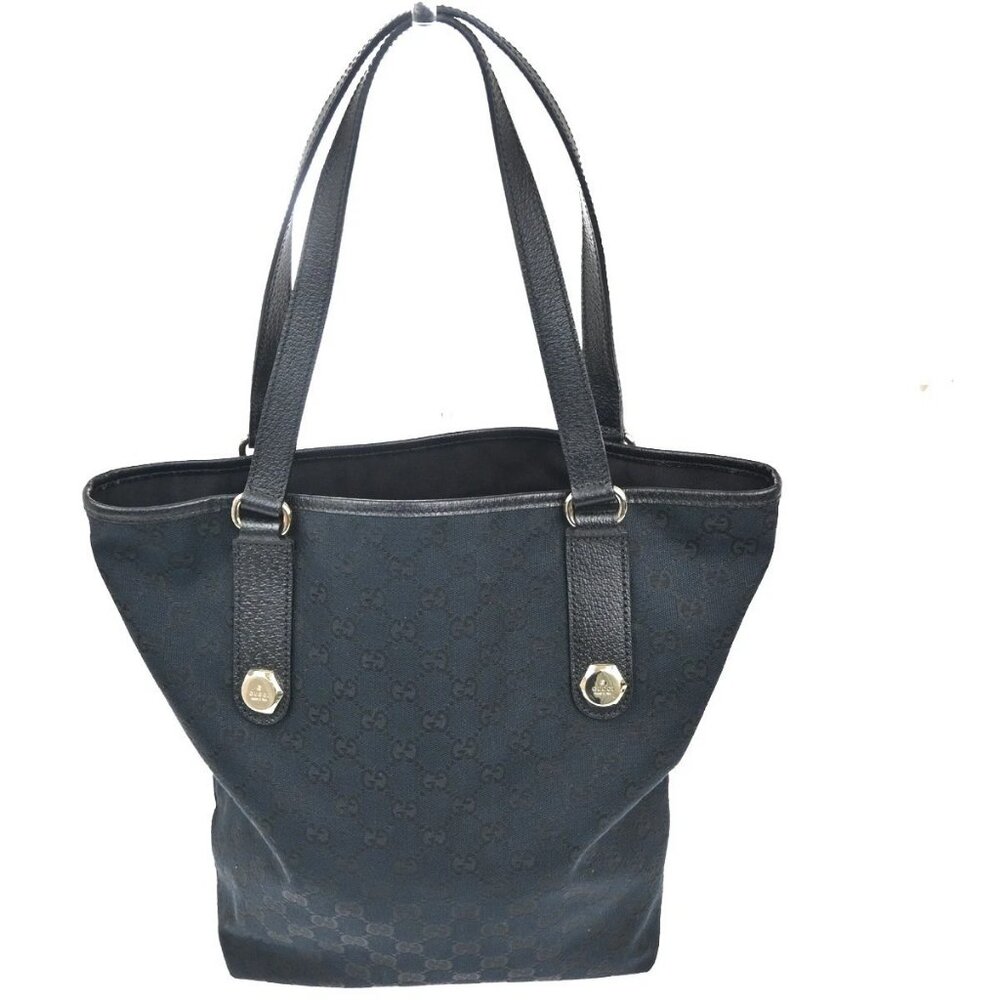 GUCCI Logo GG Pattern Shoulder Bag Canvas Leather Black GHW Italy 73KC453